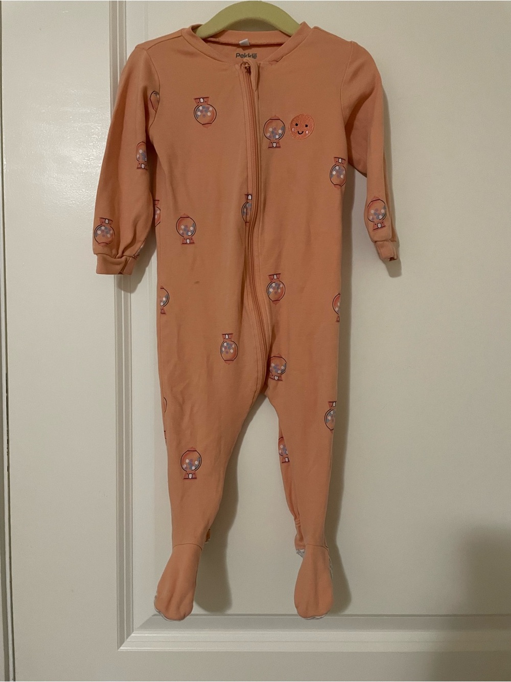 Peekaboo Peach Gnome-Print Zip Front Footie for Kids